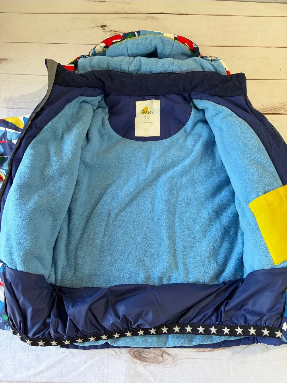 Boden Blue Bright Rainbow Stars Hooded Ski Jacket